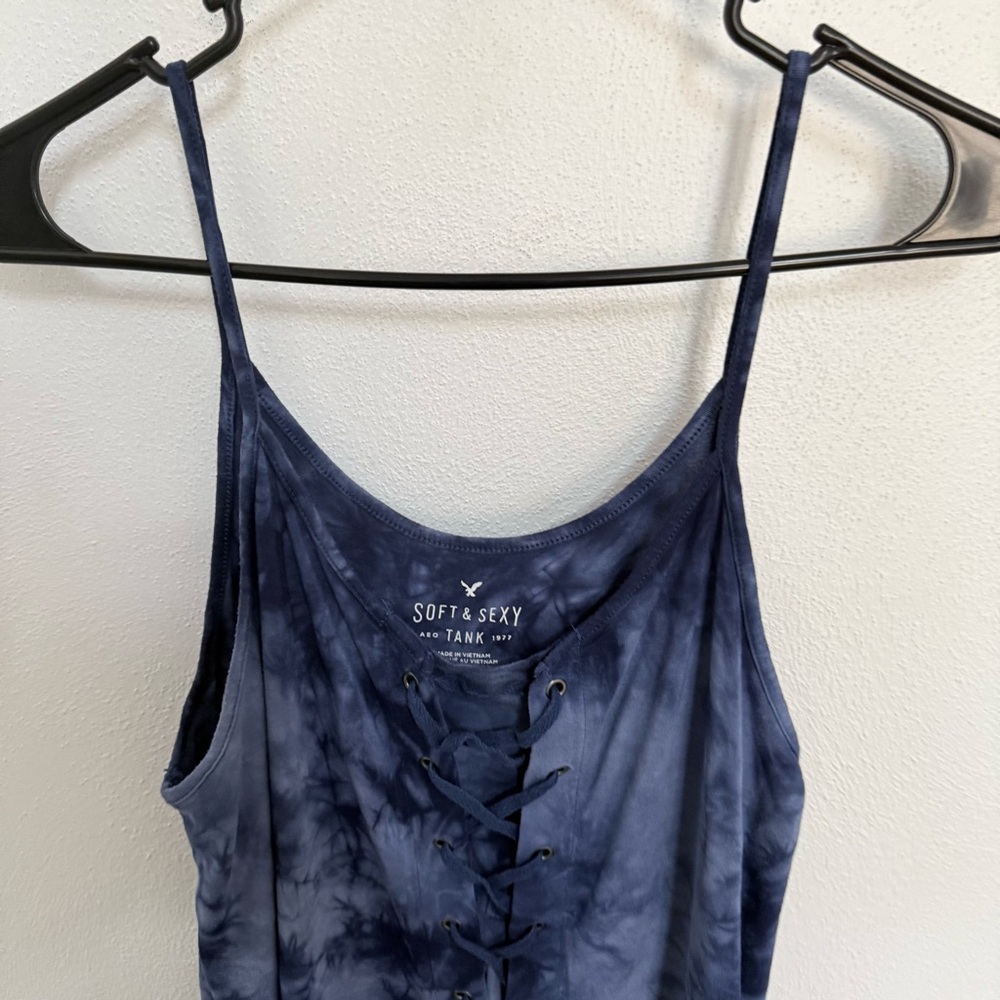 American Eagle Outfitters Soft & Sexy Navy Tie-Dye Lace Up Camisole - Picture 3 of 8
